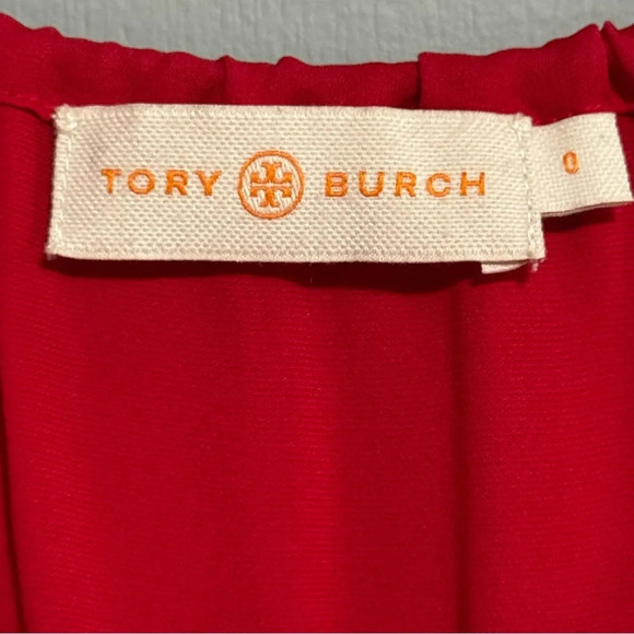 TORY BURCH Sylvie Boho Peasant Blouse Red Silk Scoop Neck Fringe Tassel Size 0 - Picture 8 of 9